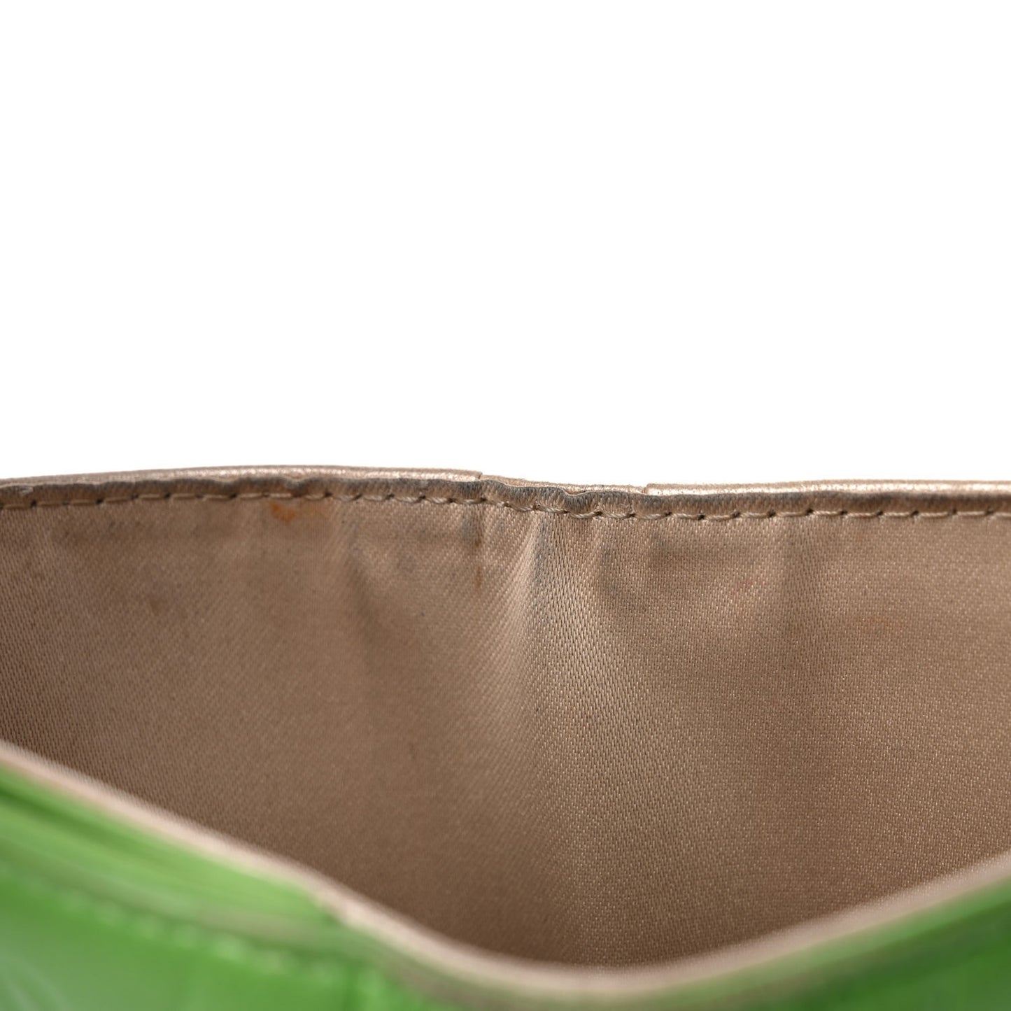 Lambskin Camellia Embossed Compact French Flap Wallet Green