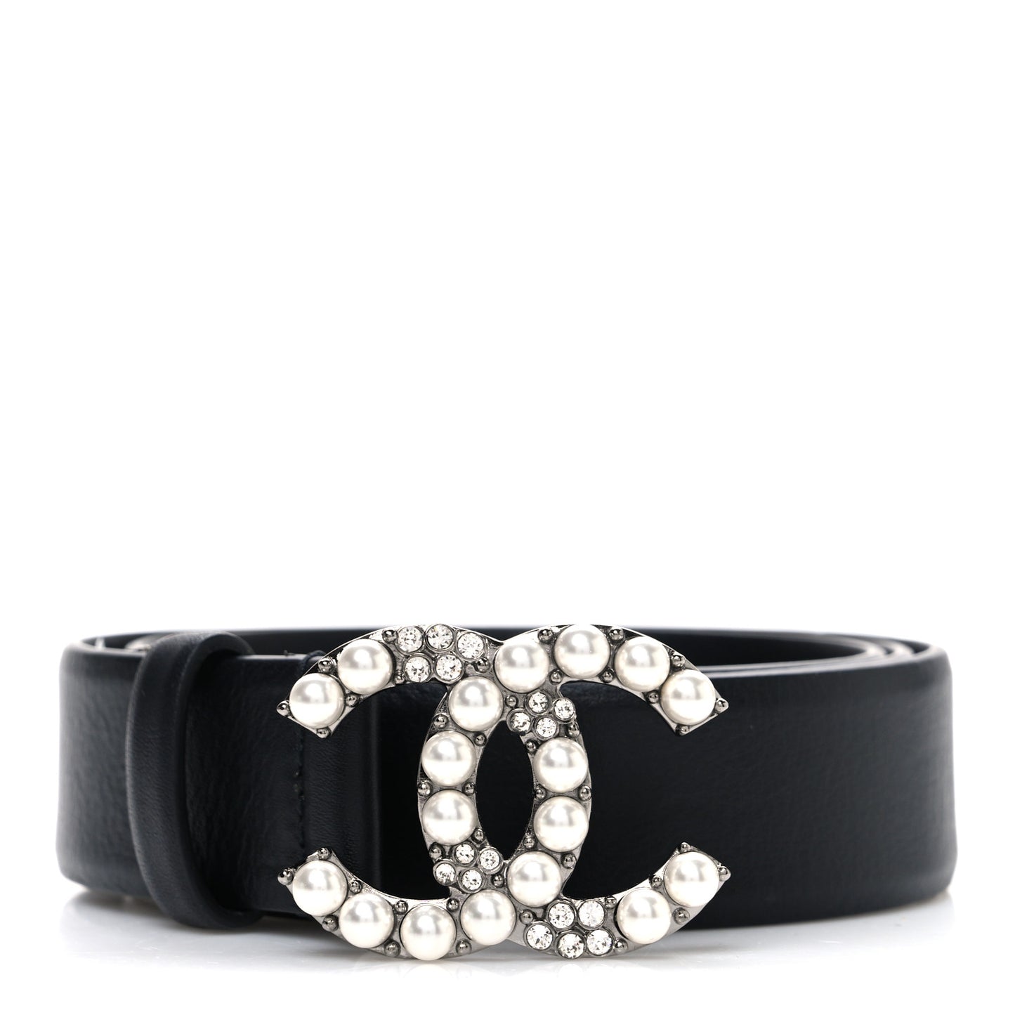 Calfskin Pearl Crystal CC Belt 85 34 Black