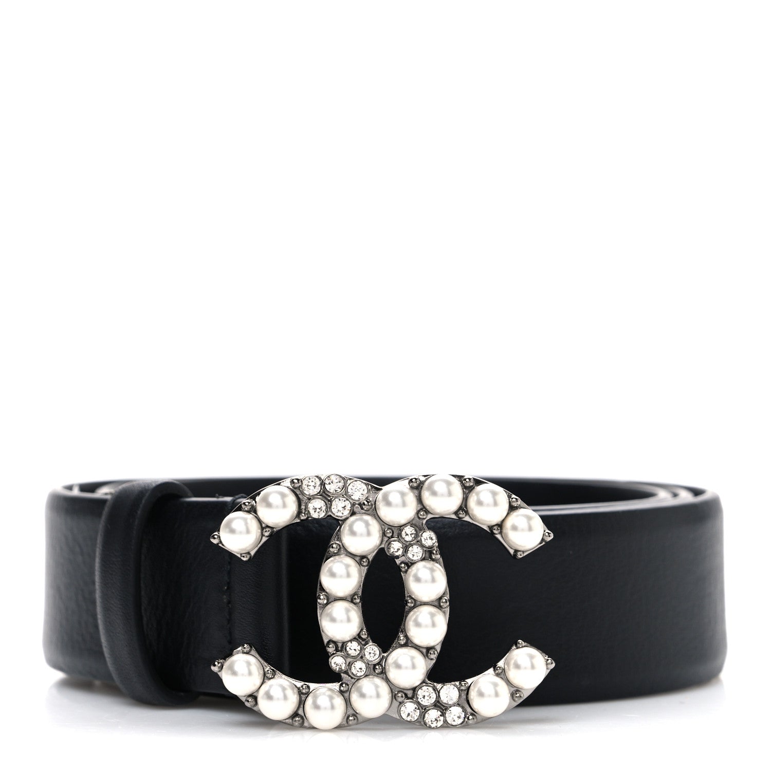Chanel Calfskin Pearl Crystal CC Belt 85 34 Black 1 of 5