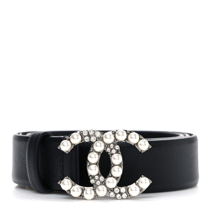 Chanel Calfskin Pearl Crystal CC Belt 85 34 Black 1 of 5