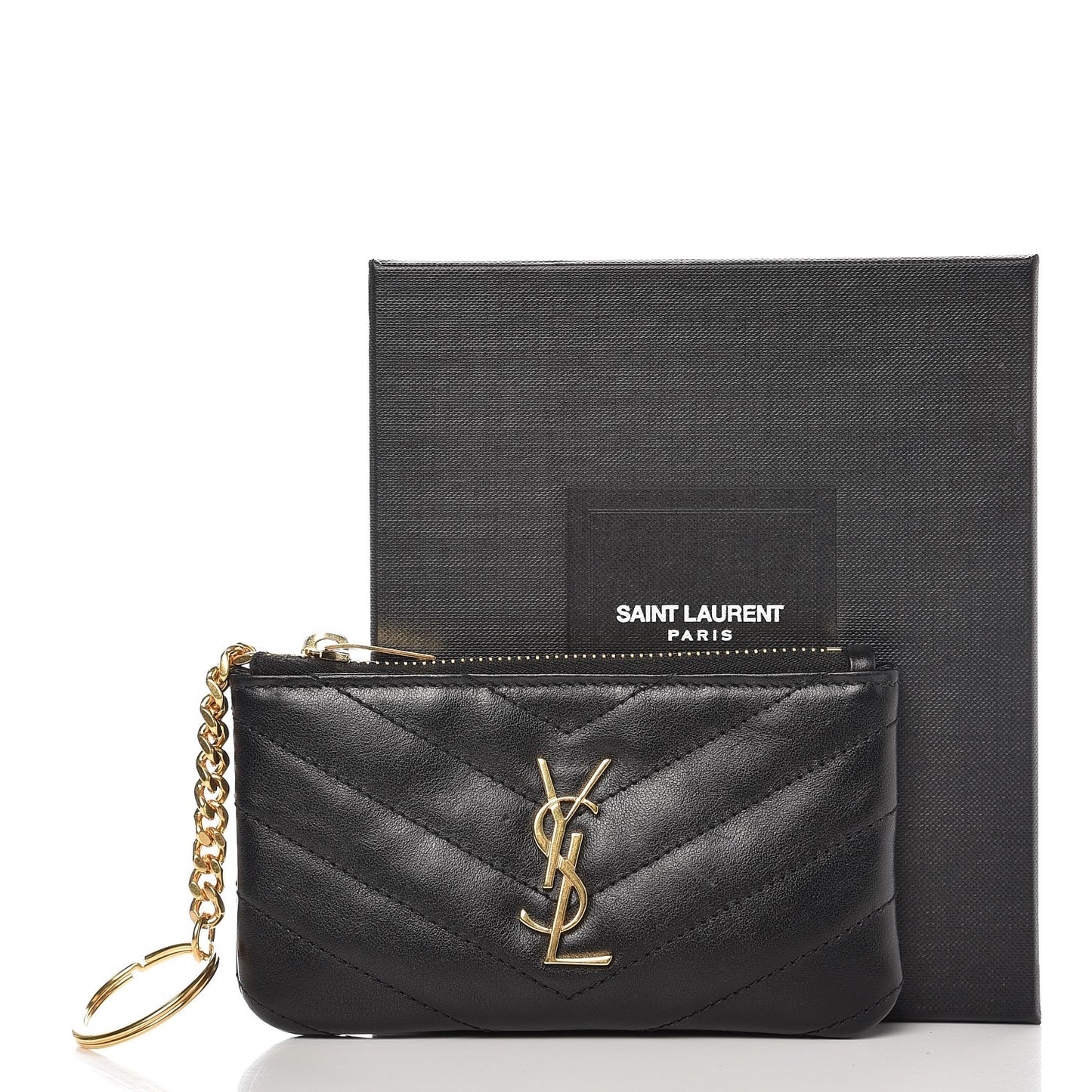 Calfskin Matelasse Monogram Key Pouch Black