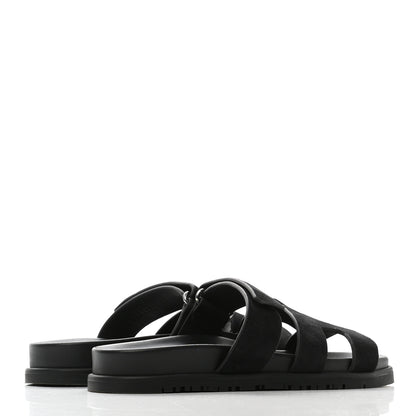 Hermes Suede Goatskin Womens Chypre Sandals 37 Black 4 of 9