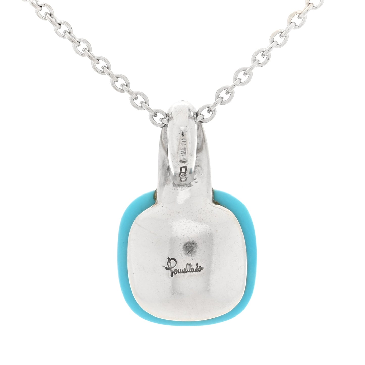18K White Gold Diamond Turquoise Capri Pendant Necklace