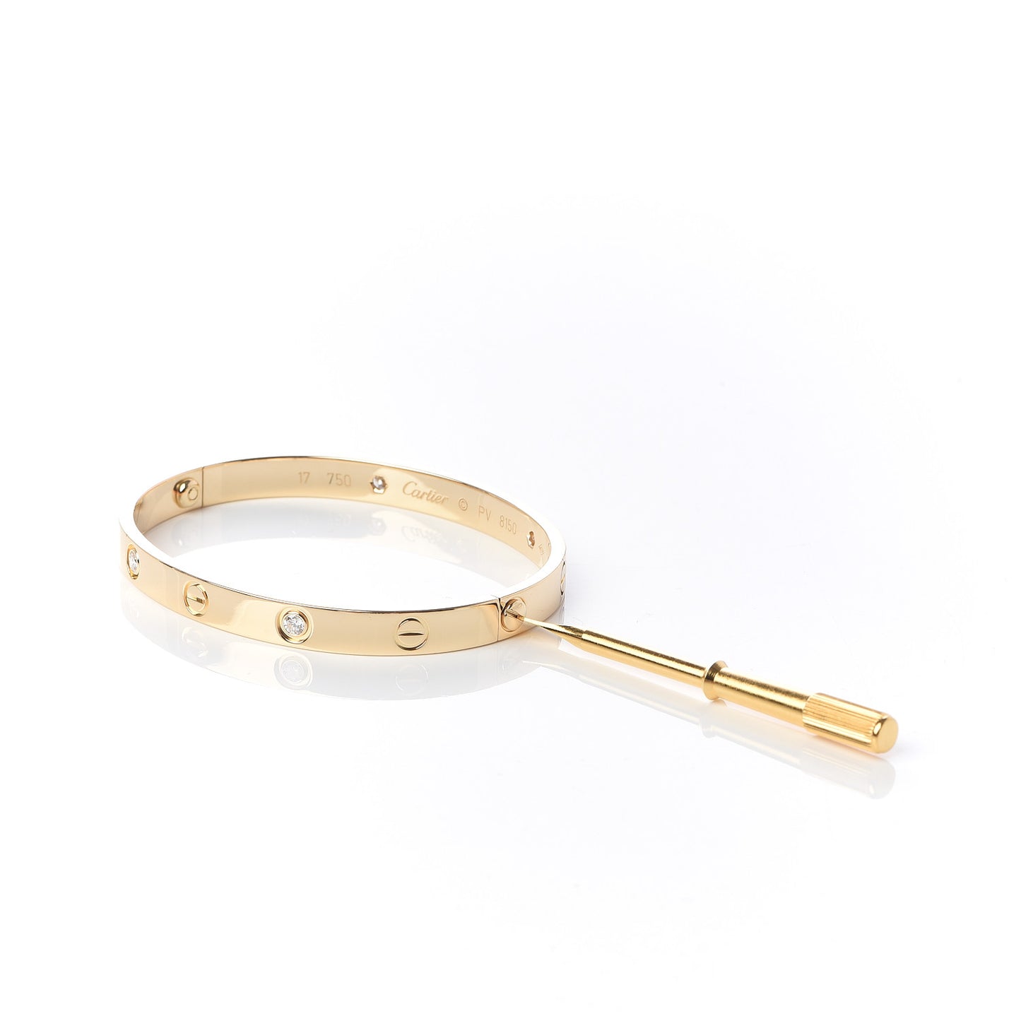 18K Yellow Gold 4 Diamond LOVE Bracelet 17