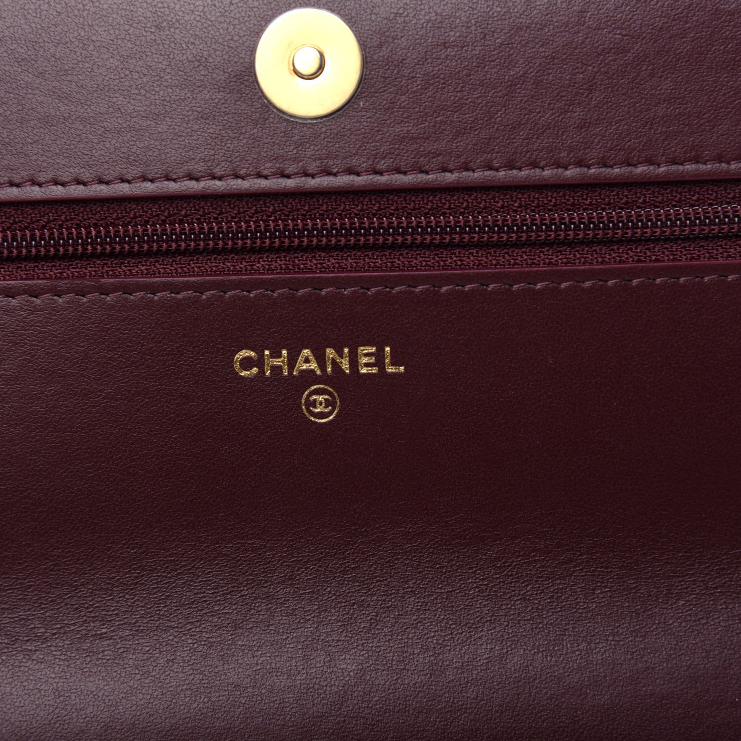 Shiny Crumpled Calfskin Quilted 19 Wallet On Chain WOC Burgundy