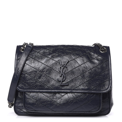 Saint Laurent Crinkled Calfskin Matelasse Monogram Medium Niki Chain Satchel Deep Marine 1 of 11