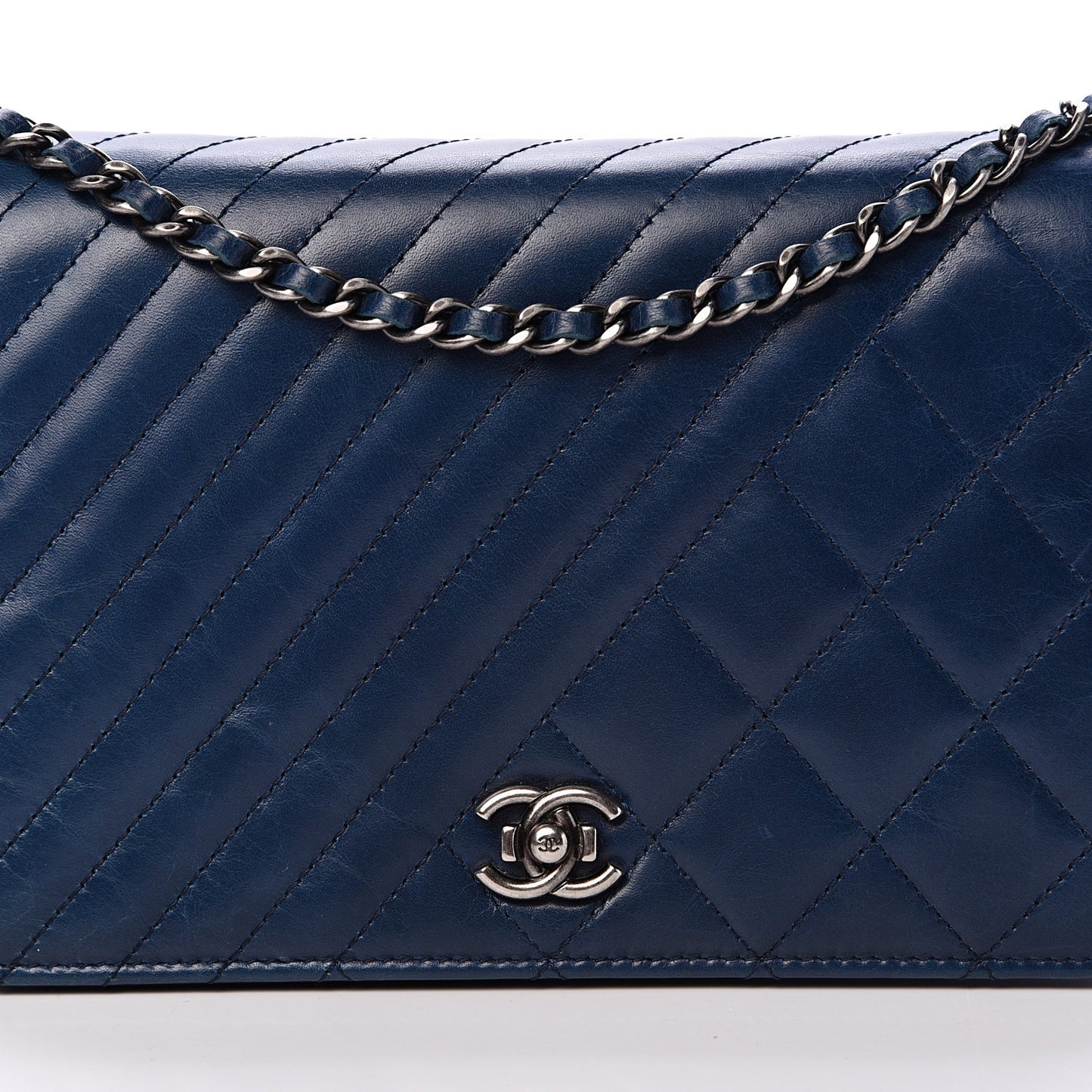 Glazed Calfskin Quilted Coco Boy Wallet On Chain WOC Blue