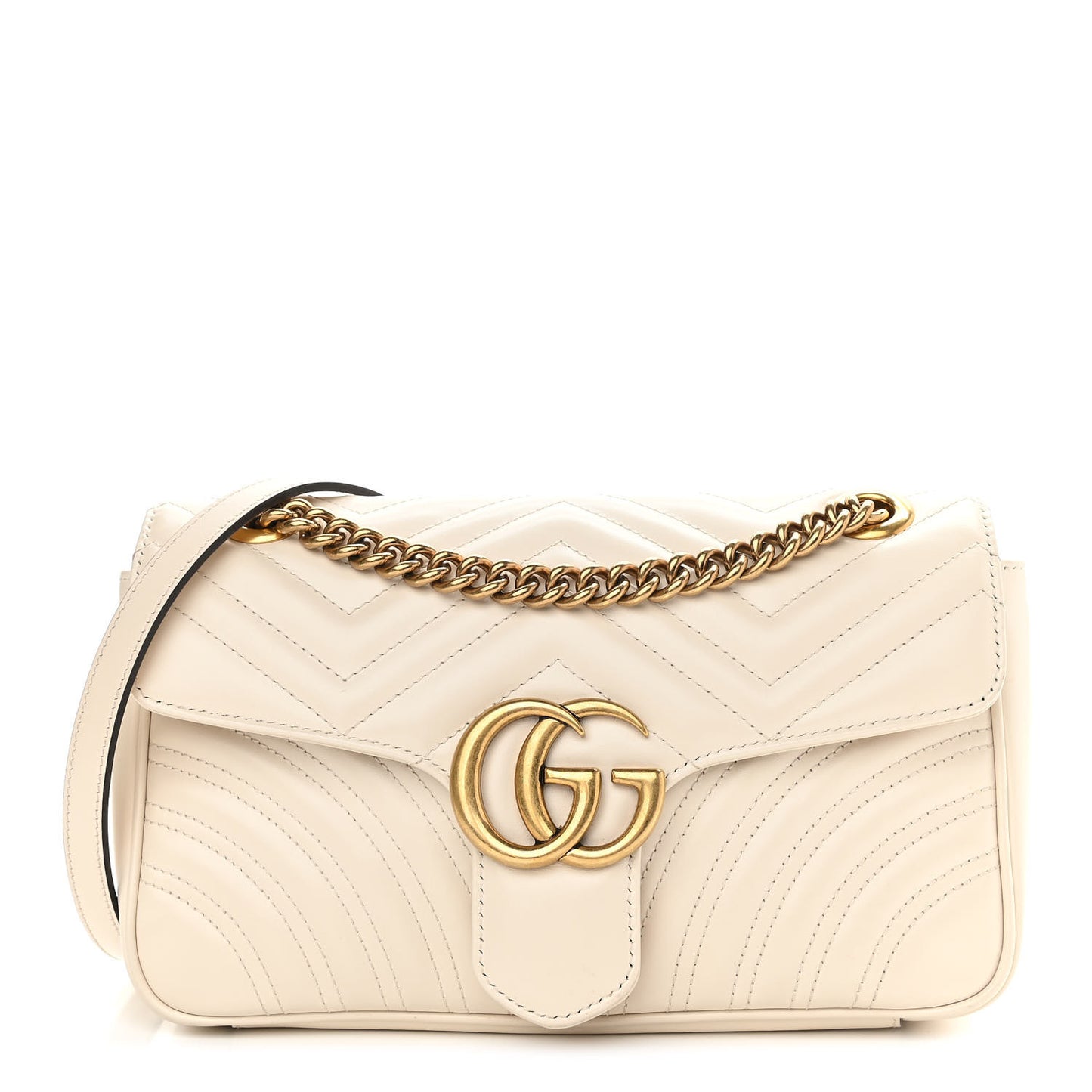 Calfskin Matelasse Small GG Marmont Shoulder Bag White