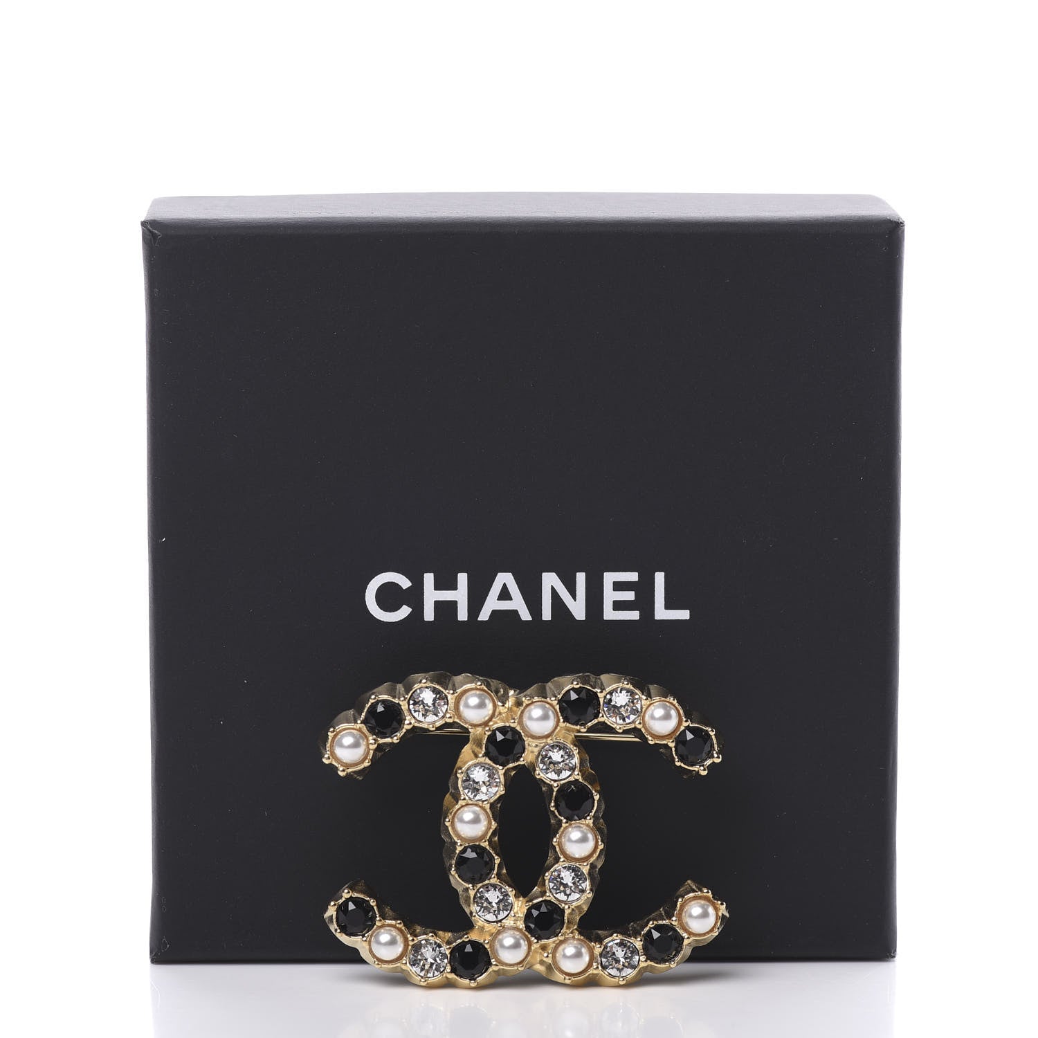 Chanel Pearl Crystal CC Brooch Black Gold 5 of 5