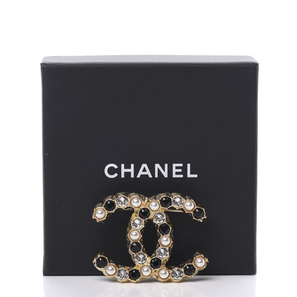 Chanel Pearl Crystal CC Brooch Black Gold 5 of 5