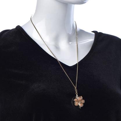 Chanel Enamel Crystal CC Camellia Pendant Necklace Beige Gold 2 of 6