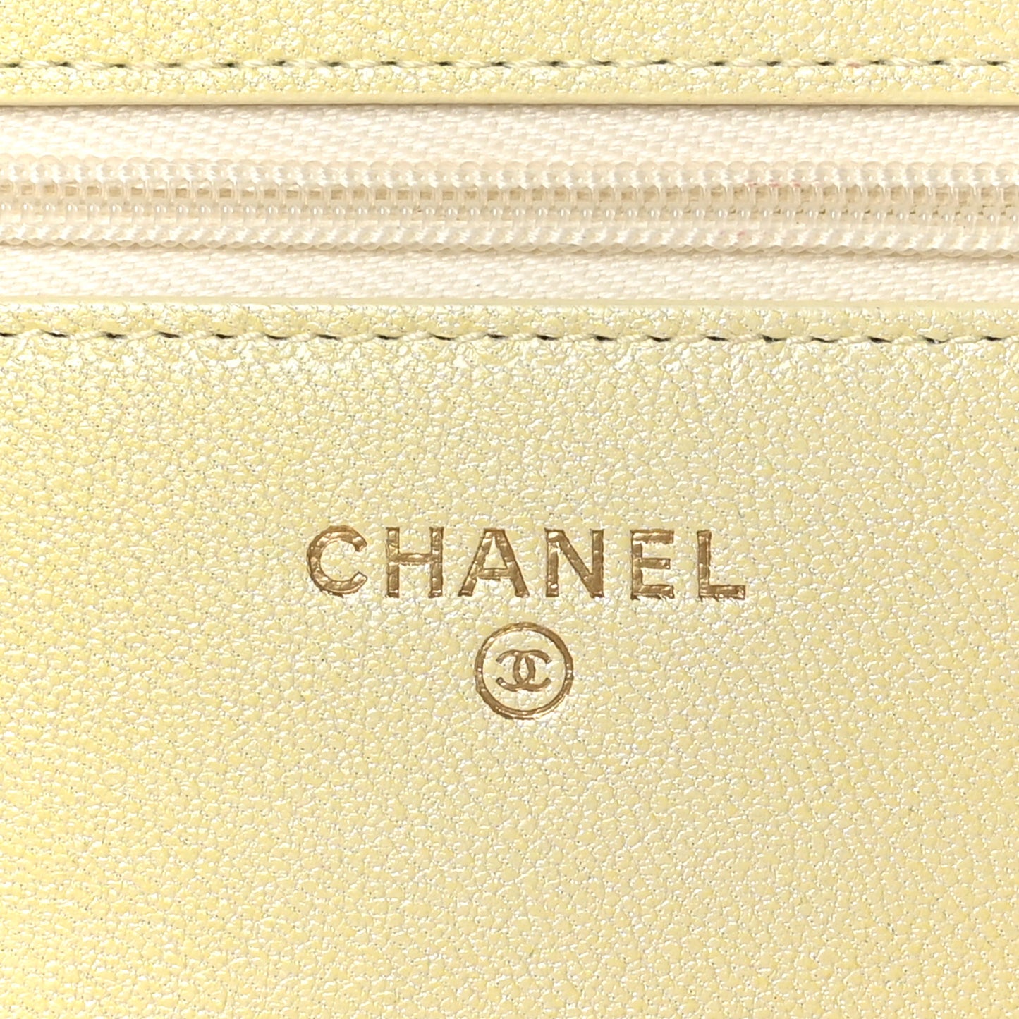 Cloudy Pearly Goatskin Quilted Wallet on Chain WOC Light Yellow
