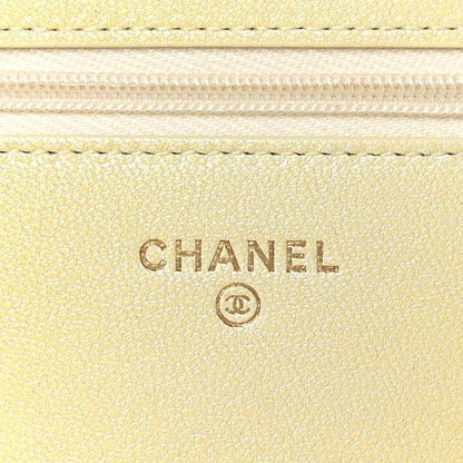 Chanel Cloudy Pearly Goatskin Quilted Wallet on Chain WOC Light Yellow 6 of 12