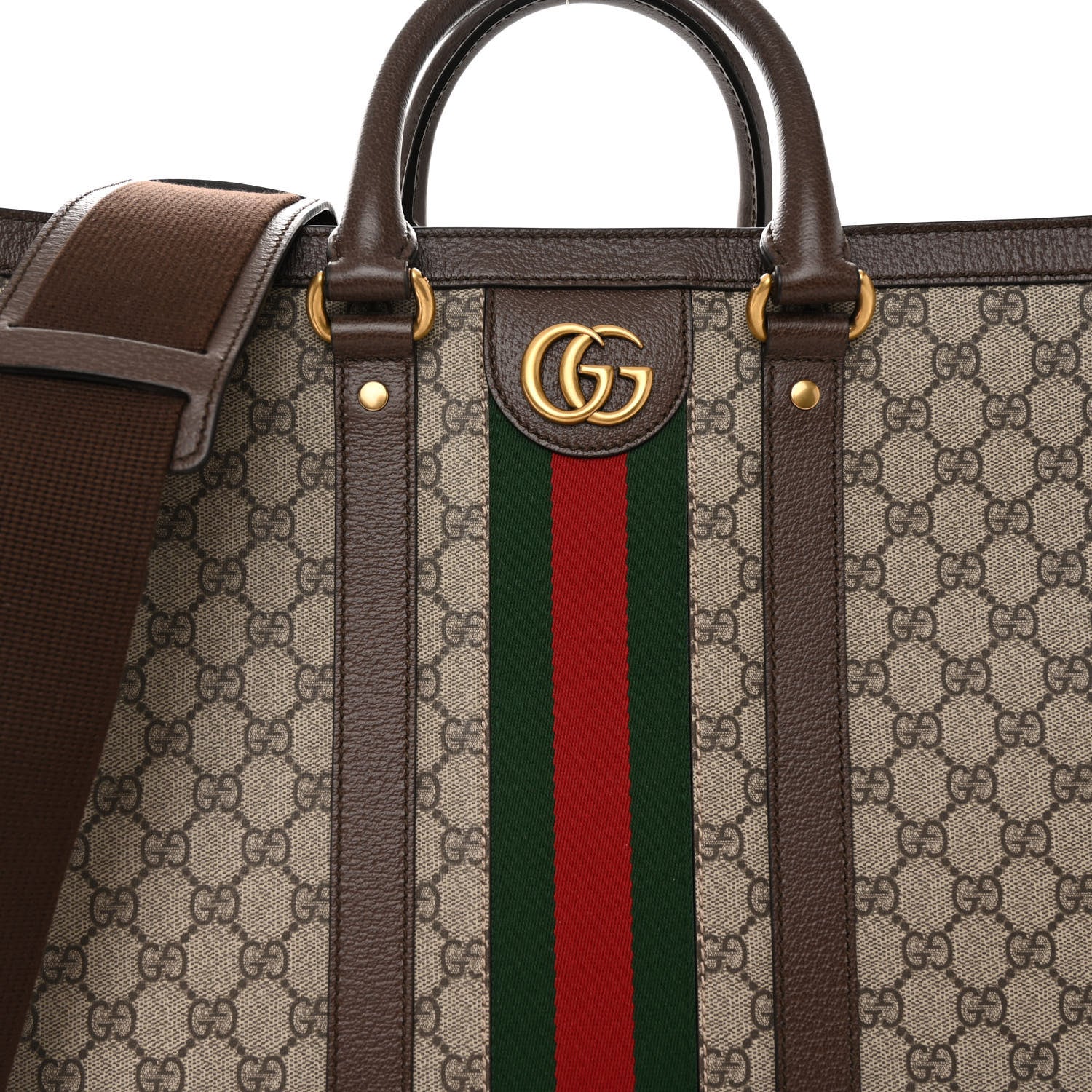 Gucci GG Supreme Monogram Textured Dollar Calfskin Web Large Ophidia Tote Bag Beige Ebony 7 of 11