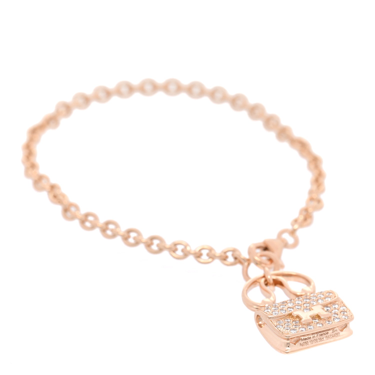 Hermes 18K Rose Gold Diamond Constance Amulette Pave Bracelet SH 1 of 3