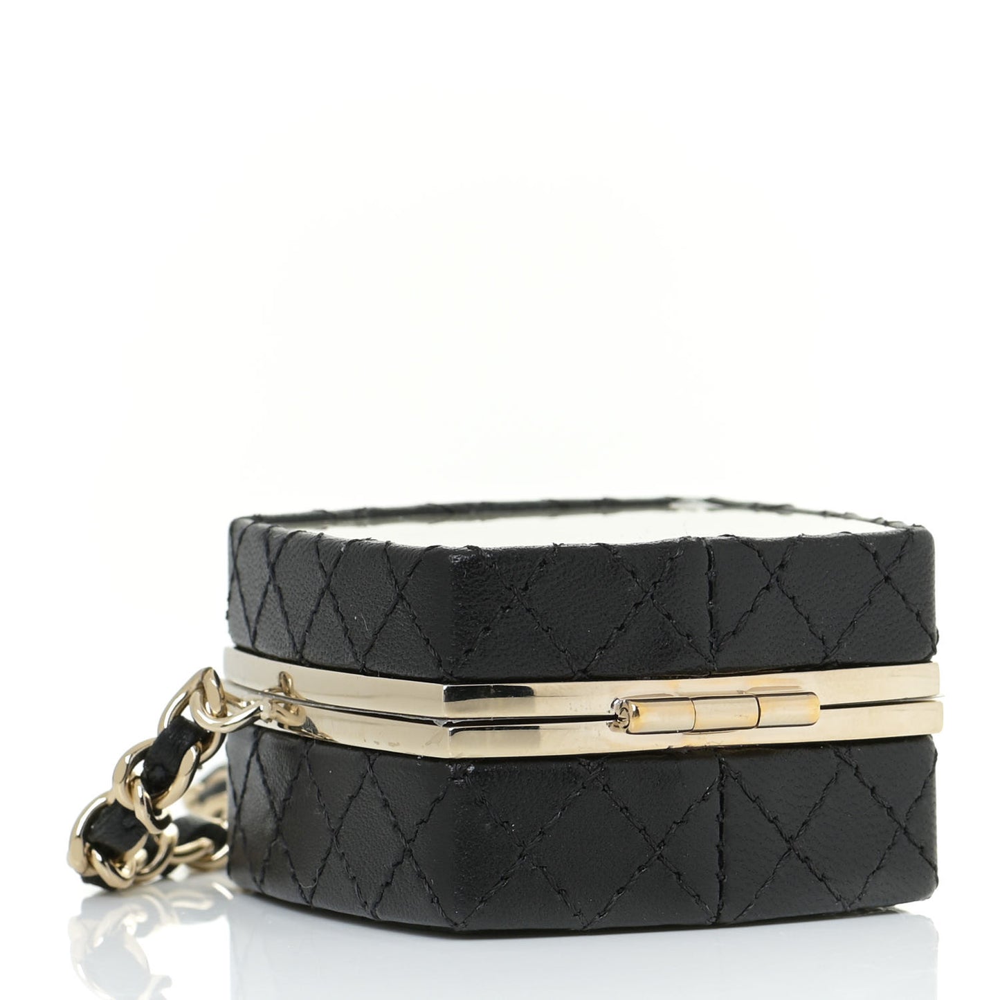 Lambskin Quilted Small Beauty Box Clutch With Chain Black