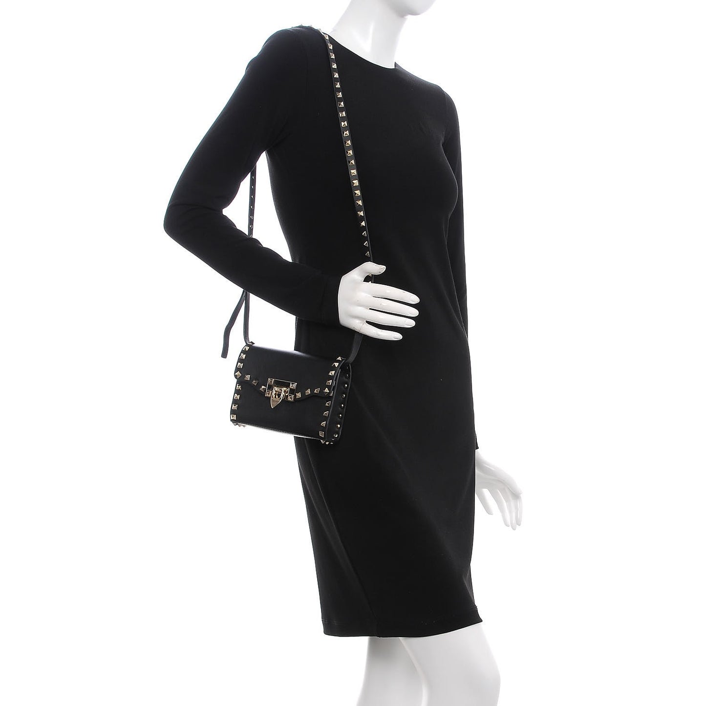 Vitello Mini Rockstud Flip Lock Crossbody Bag Black