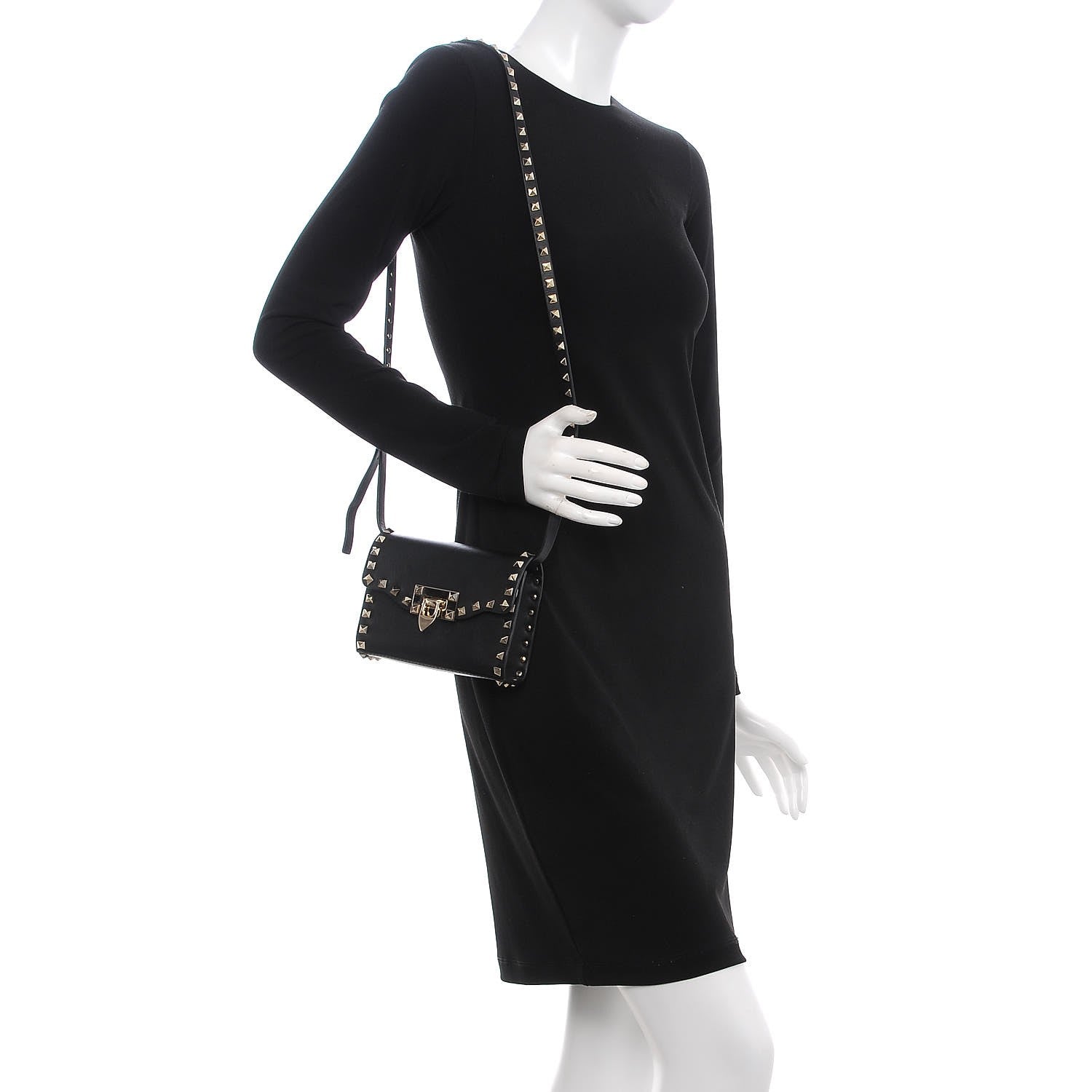 Valentino Garavani Vitello Mini Rockstud Flip Lock Crossbody Bag Black 2 of 7