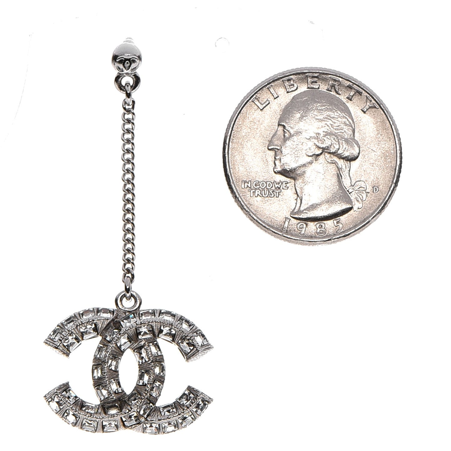 Baguette Crystal CC Dangle Earrings Silver