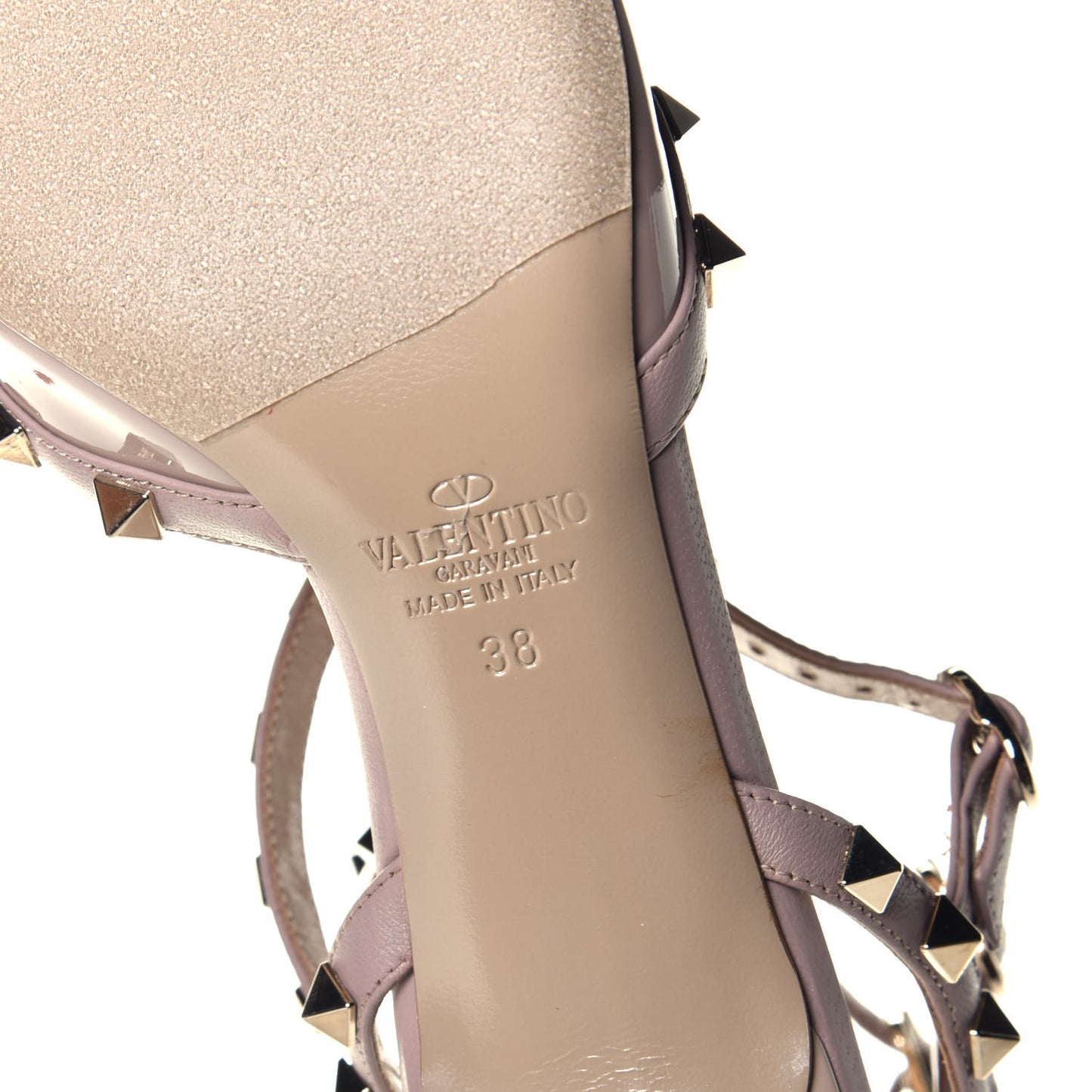 Patent Nappa Rockstud Ankle Strap 65mm Pumps 38 Poudre