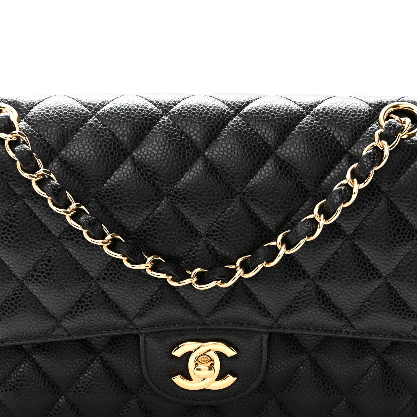 Caviar Quilted Medium Double Flap Black