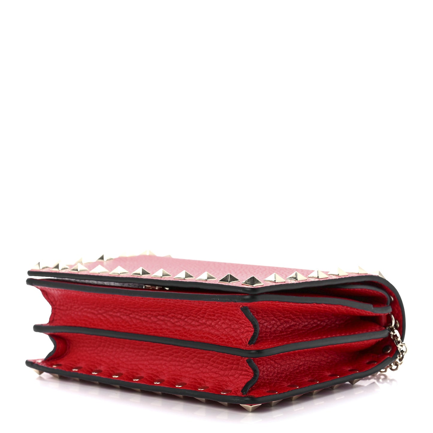 Pebbled Calfskin Rockstud Wallet on Chain Rouge Pur