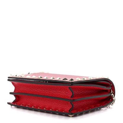 Valentino Garavani Pebbled Calfskin Rockstud Wallet on Chain Rouge Pur 9 of 11