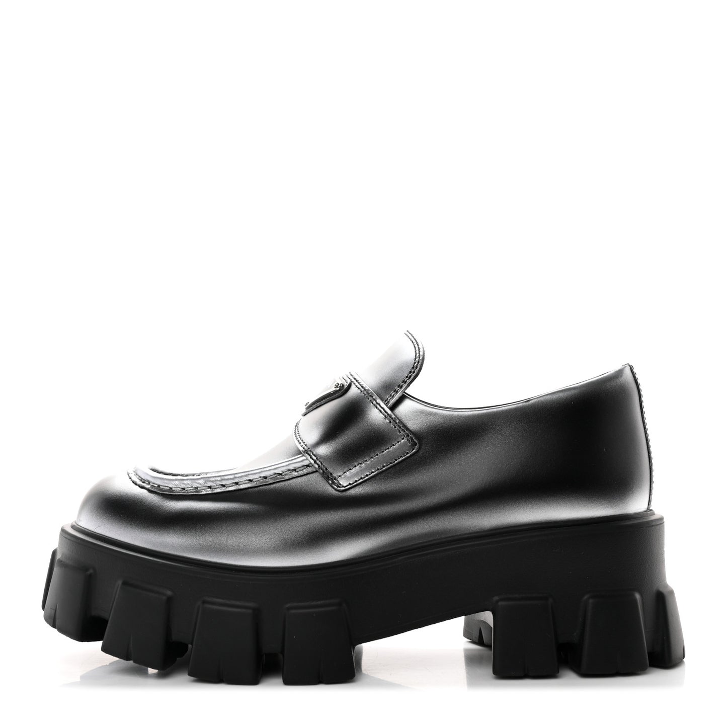 Spazzolato Rois Sfumato Metal Triangle Logo Monolith 60mm Loafers 38 Black Argento