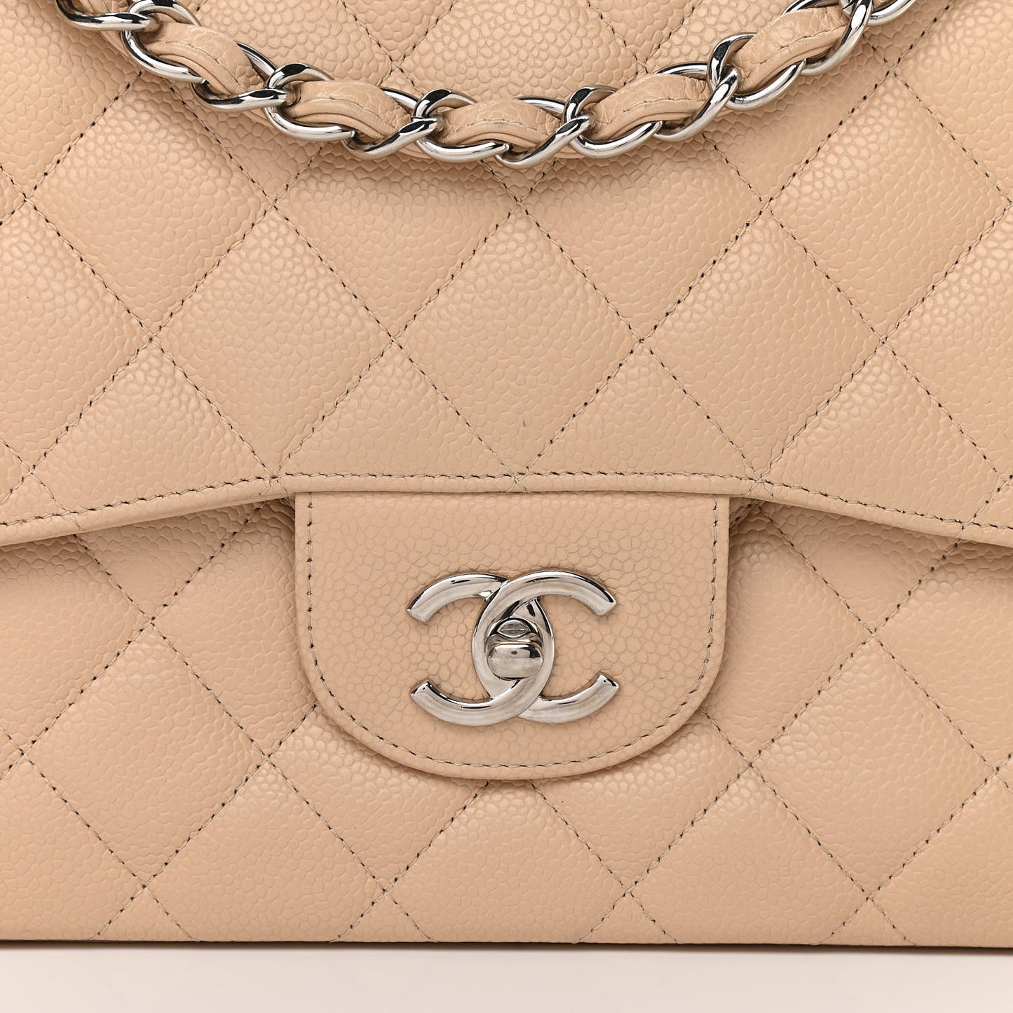 Caviar Quilted Jumbo Single Flap Beige Clair