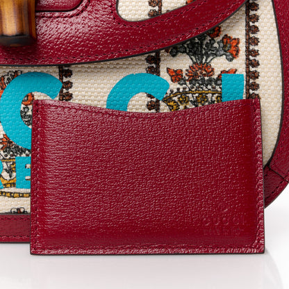 Gucci Canvas Calfskin 100 Centennial Music Medium Bamboo 1947 Top Handle Bag Ivory Red 10 of 15