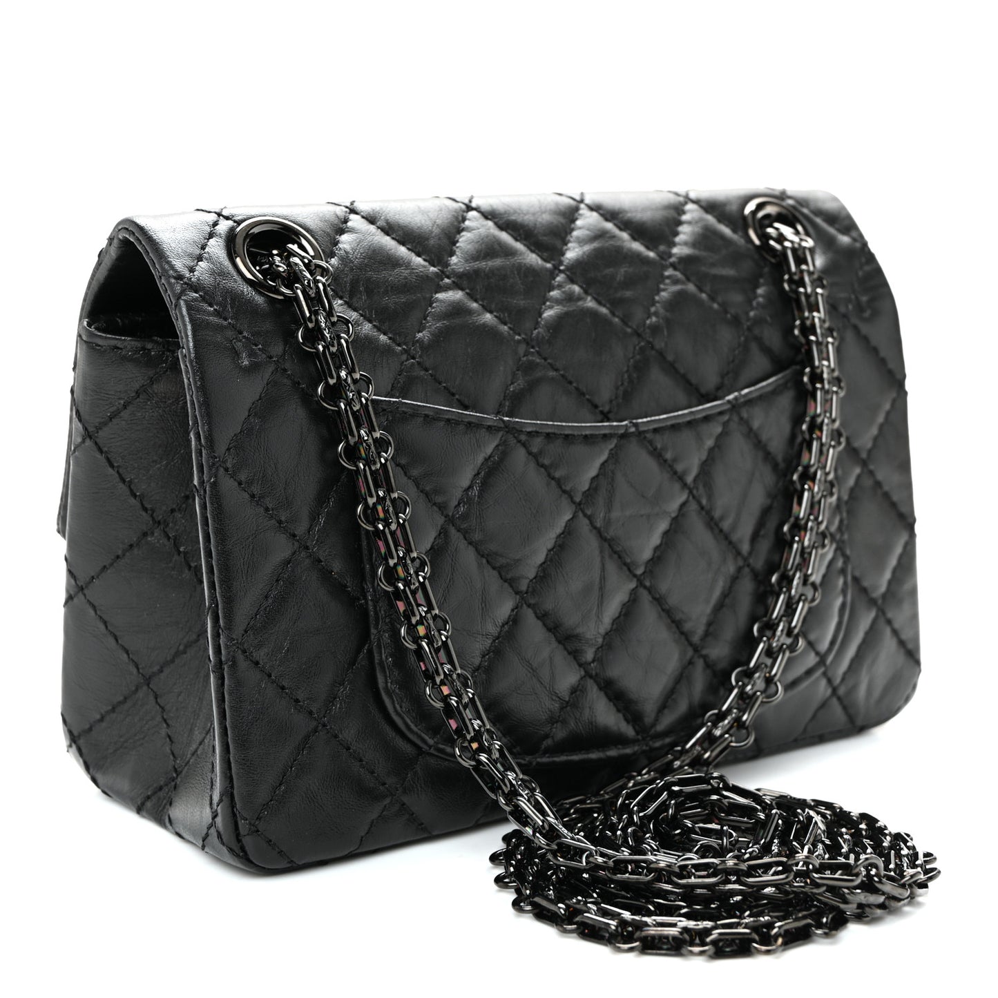 Aged Calfskin Quilted 2.55 Reissue Mini Flap So Black