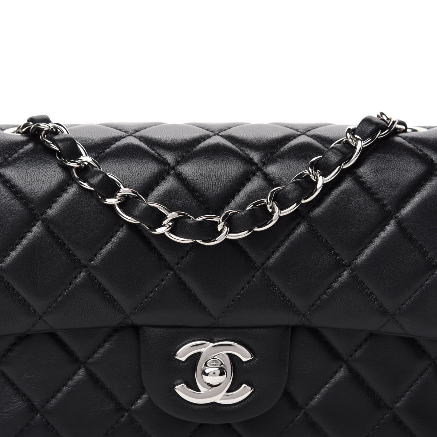 Lambskin Quilted Mini Rectangular Flap Black