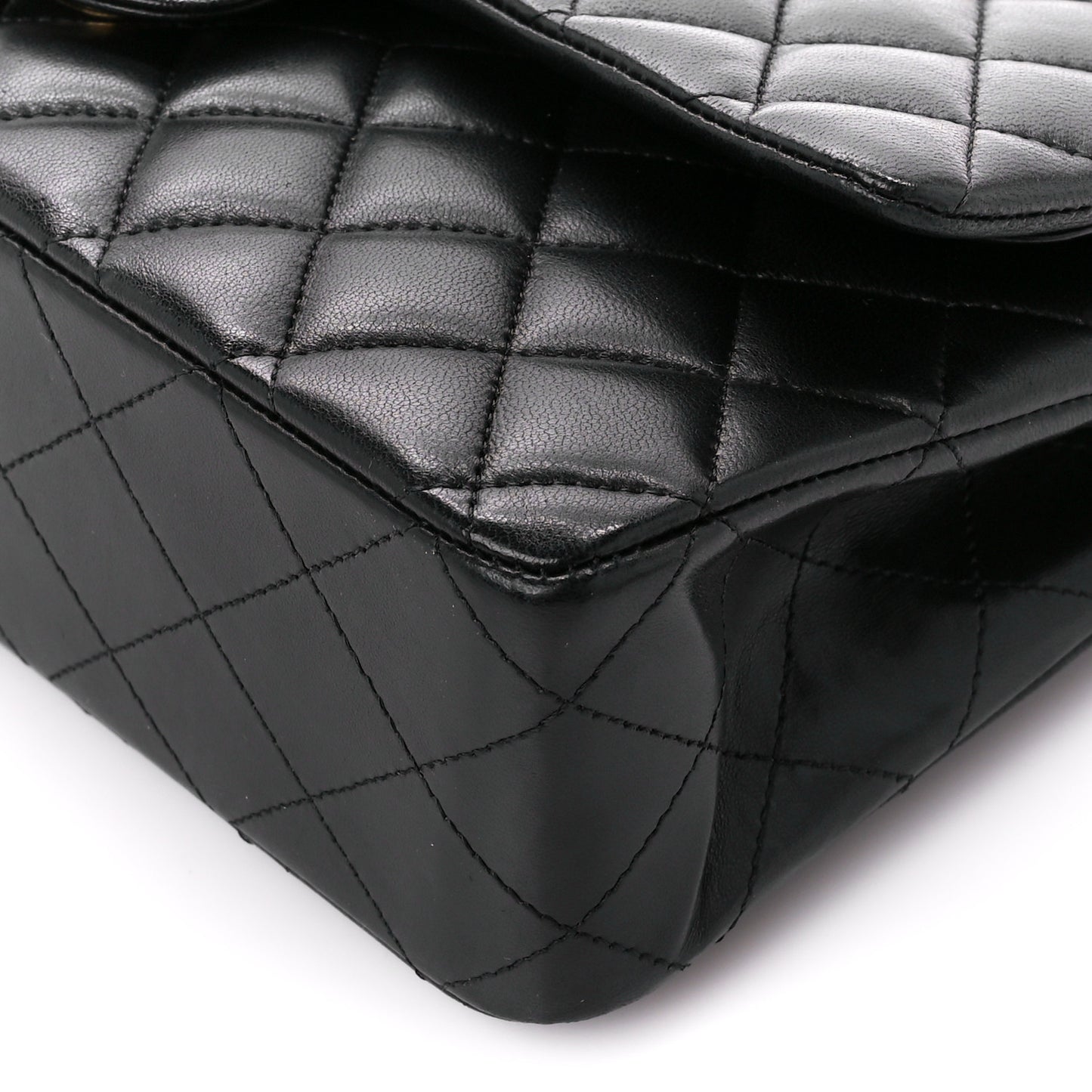 Lambskin Quilted Medium Double Flap Black