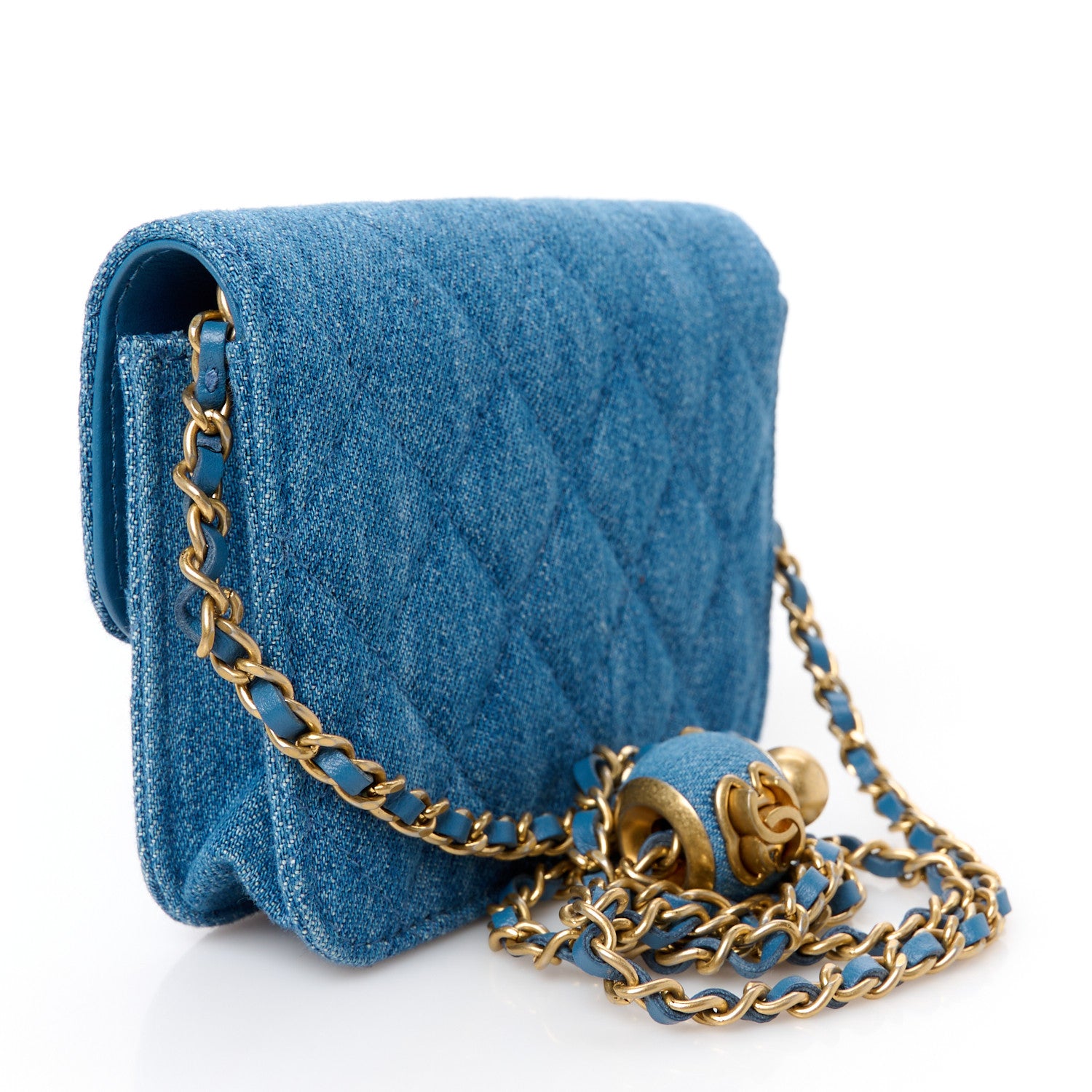 Chanel Denim Quilted CC Pearl Crush Clutch With Chain Blue 3 of 11