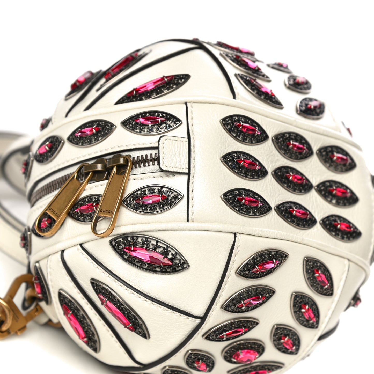 Calfskin Crystal Mini Tifosa Baseball Shaped Shoulder Bag White Fuchsia