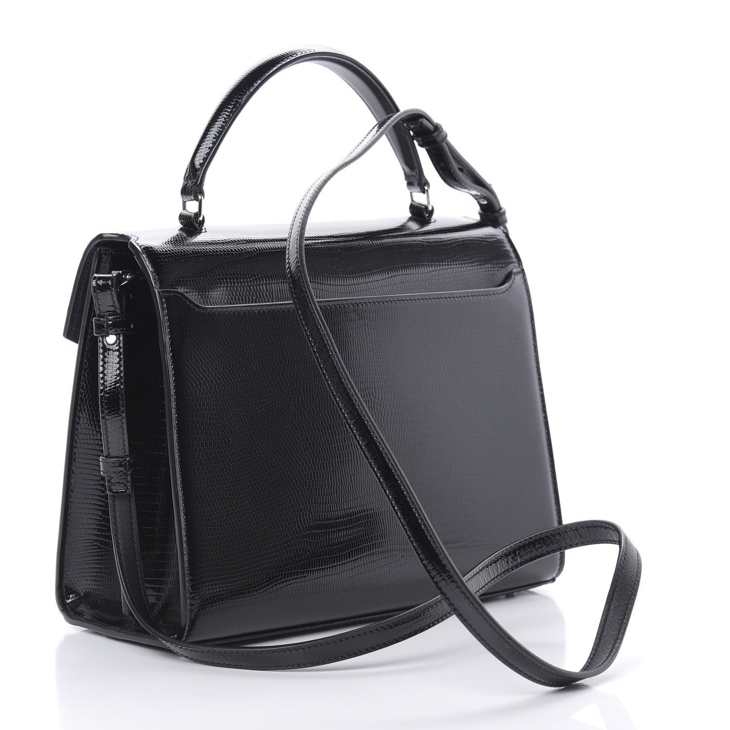 Calfskin Lizard Embossed Medium Classic Monogram Cassandra Top Handle Black Rouge Legion