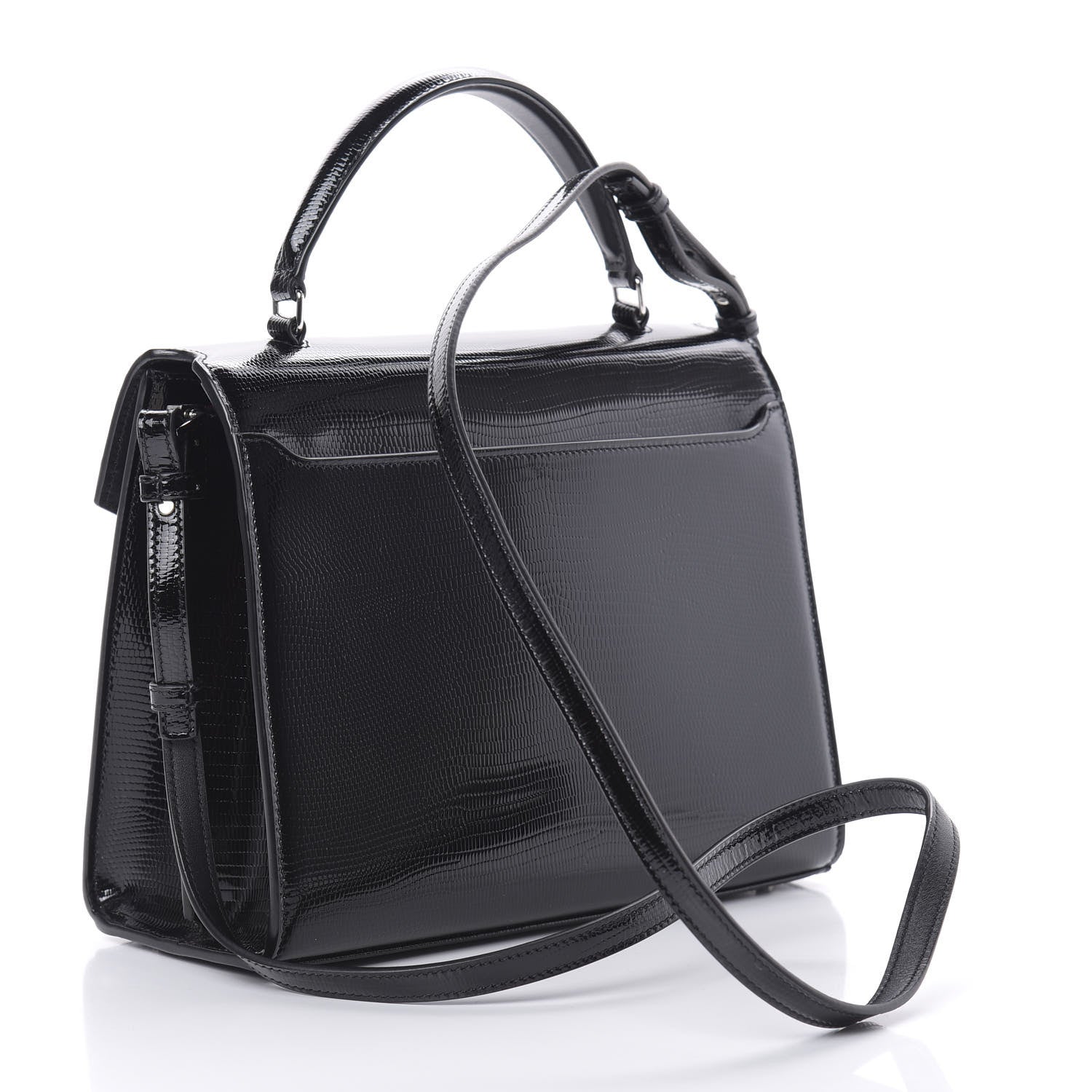 Saint Laurent Calfskin Lizard Embossed Medium Classic Monogram Cassandra Top Handle Black Rouge Legion 6 of 22