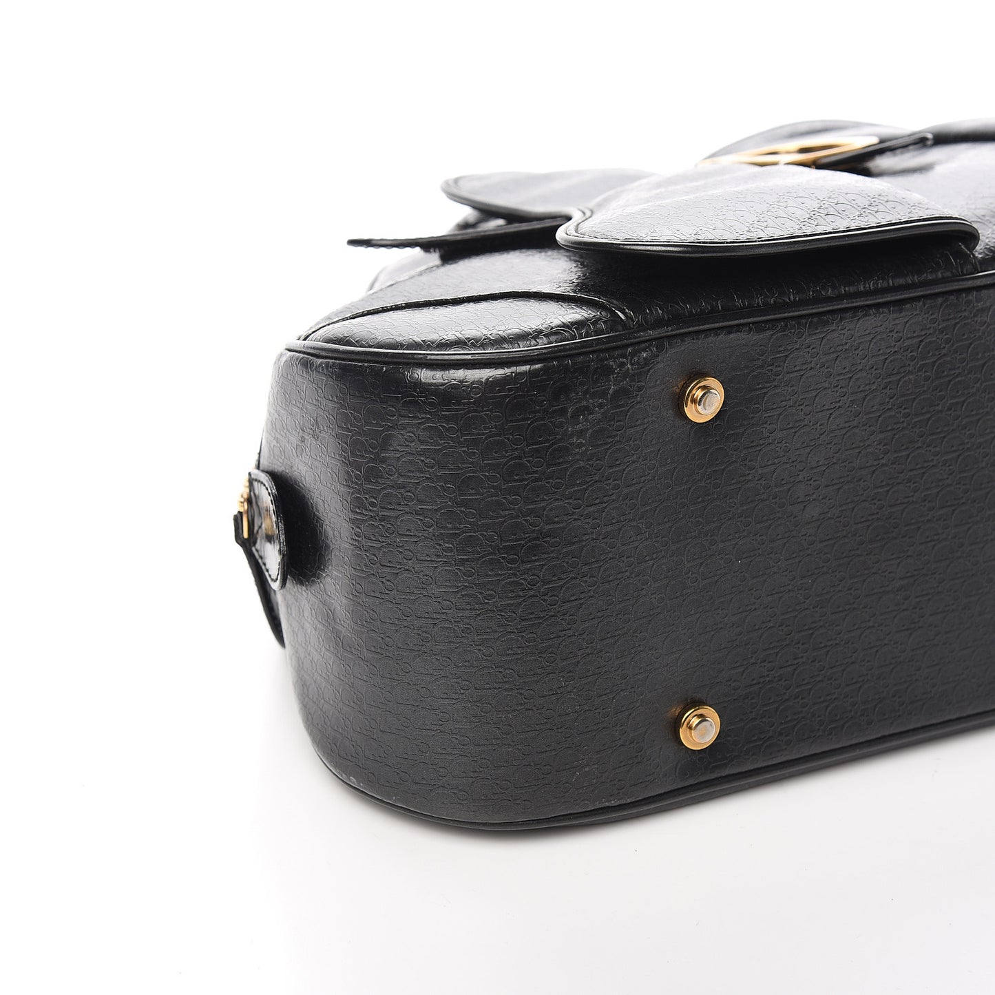 Patent Calfskin Embossed Saddle Bowler Black