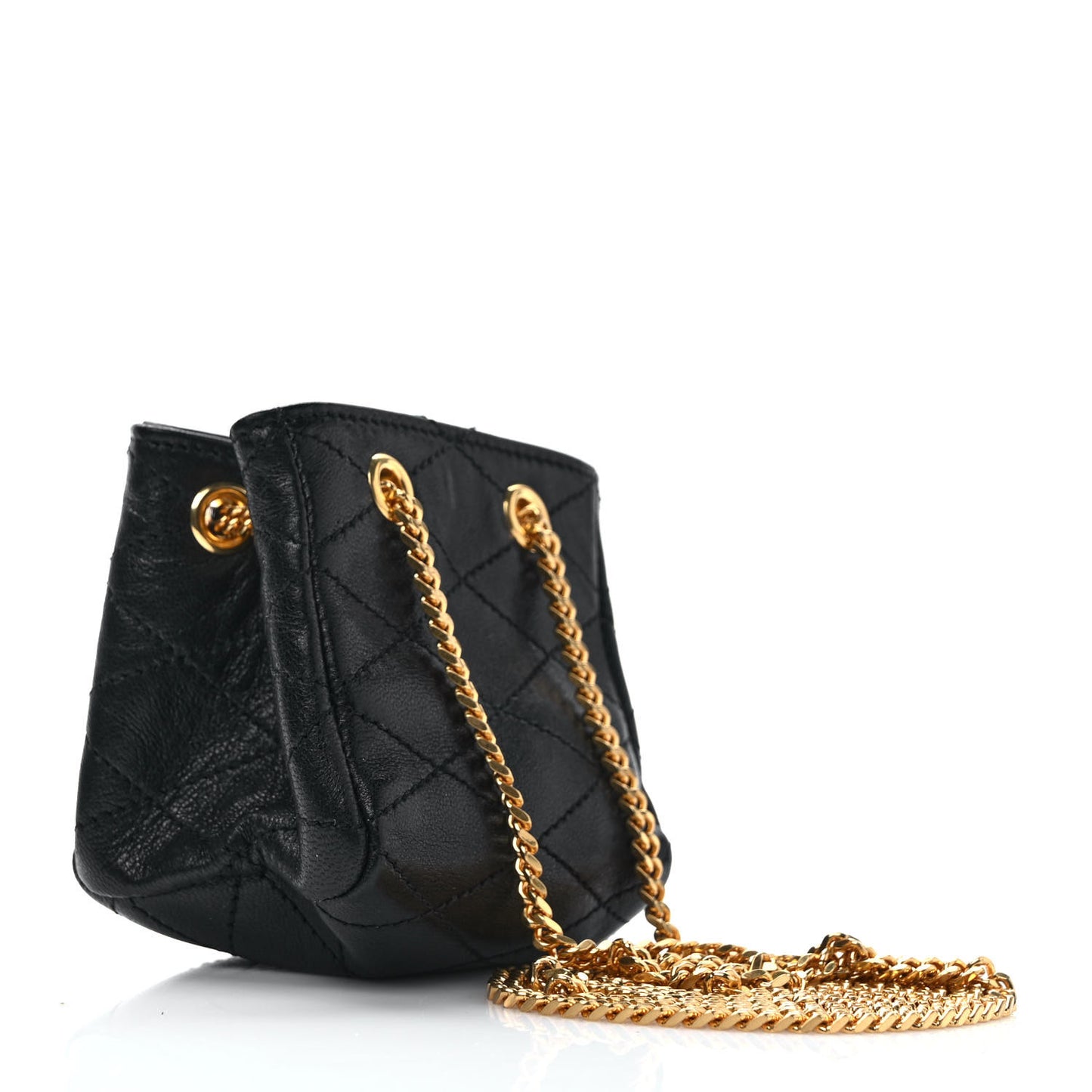 Lambskin Quilted Baby Bucket Bag Black