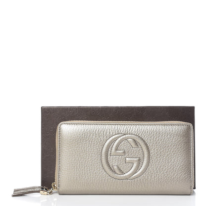 Gucci Metallic Pebbled Calfskin Soho Zip Around Wallet Golden Beige 8 of 8