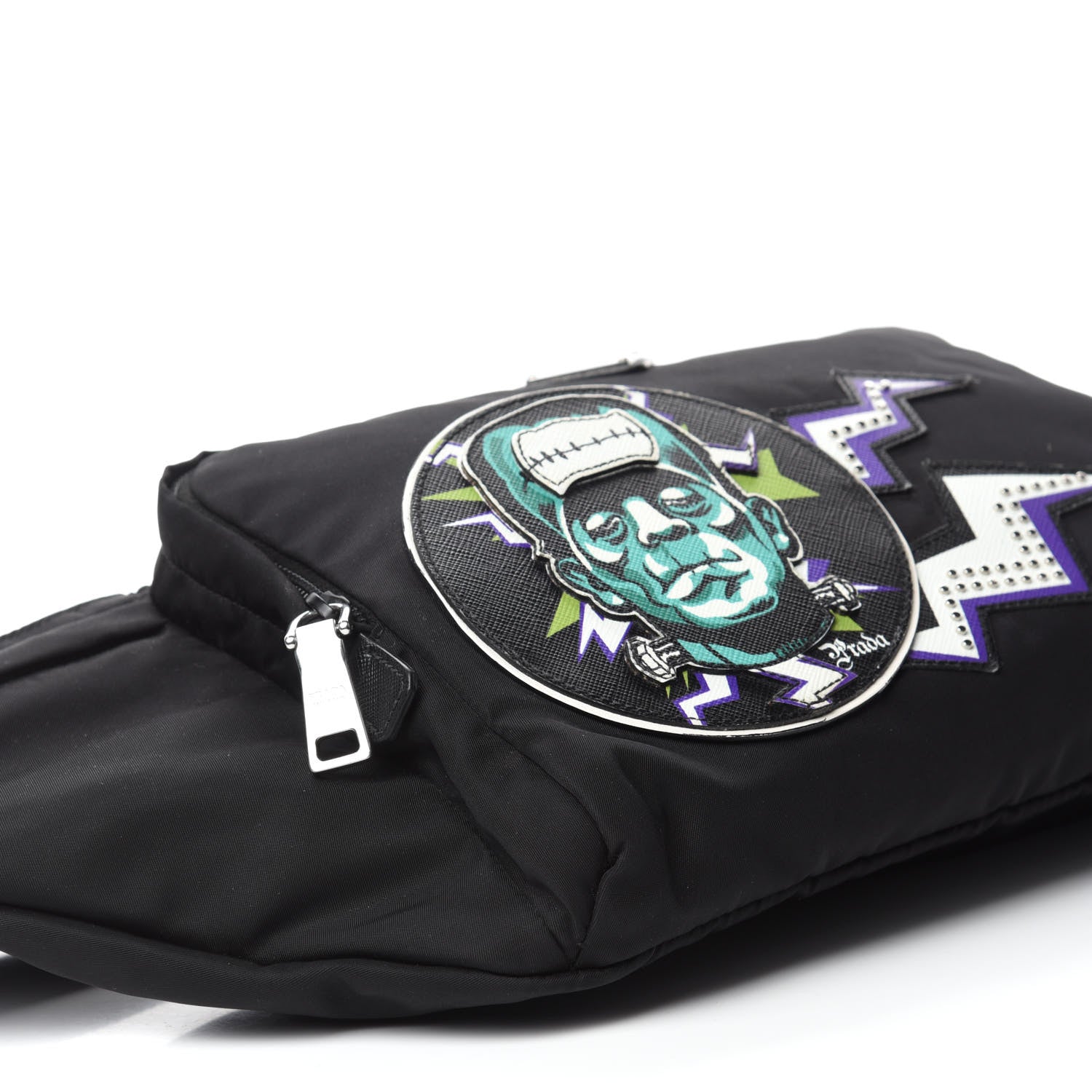Prada X UNIVERSAL STUDIOS Tessuto Nylon Montagna Frankenstein Print Multi Zip Belt Bag Black Menta 7 of 14