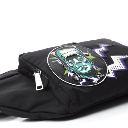 Prada X UNIVERSAL STUDIOS Tessuto Nylon Montagna Frankenstein Print Multi Zip Belt Bag Black Menta 7 of 14