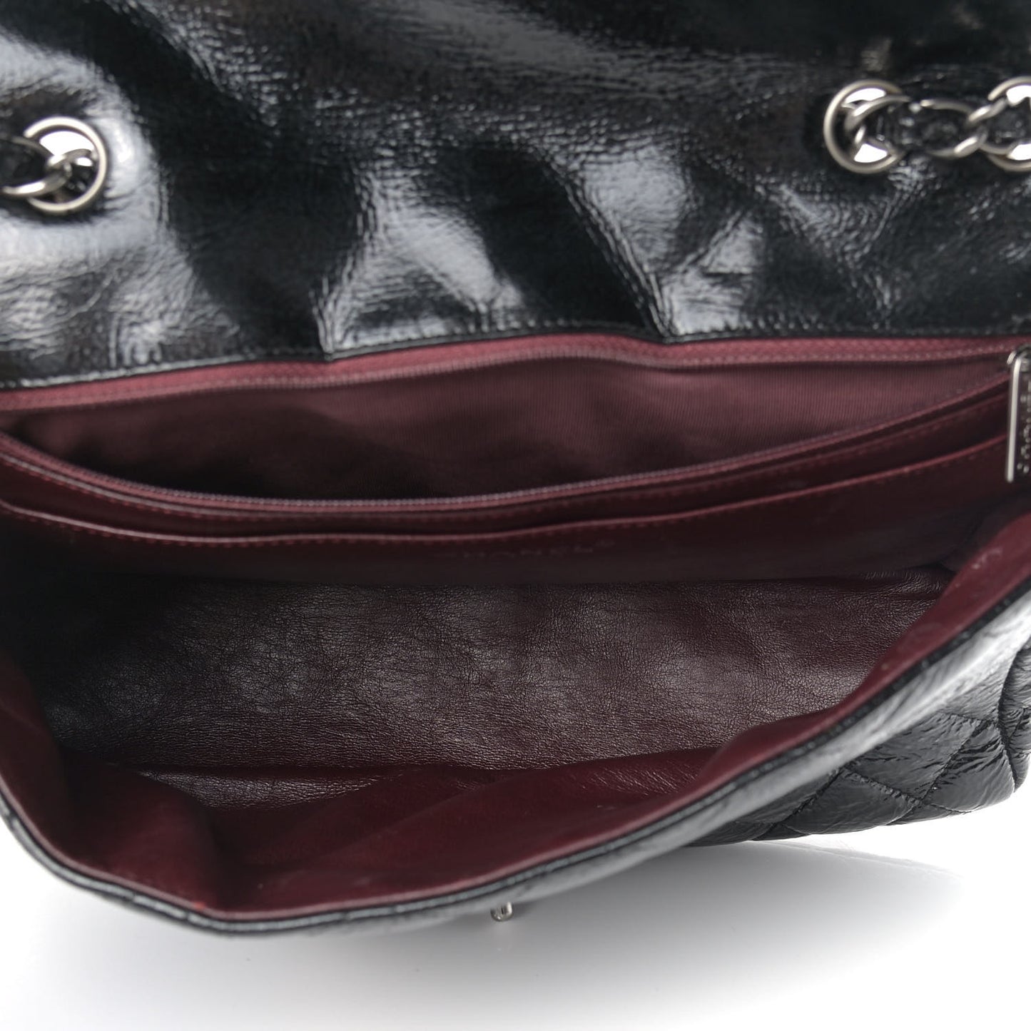 Crinkled Patent Quilted Jumbo Single Flap Black