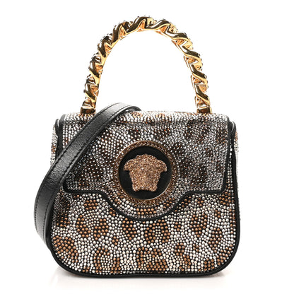 Versace Satin Crystal Studded Leopard Mini La Medusa Bag Black 1 of 9