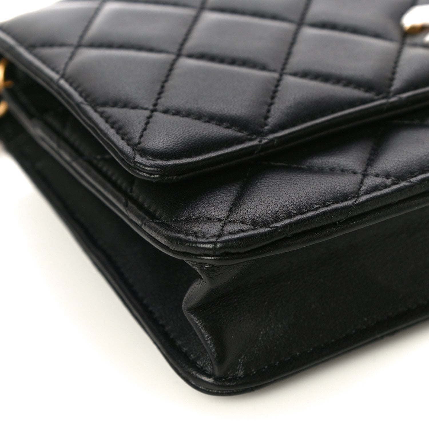 Chanel Lambskin Quilted CC Pearl Crush Wallet on Chain WOC Black 10 of 16