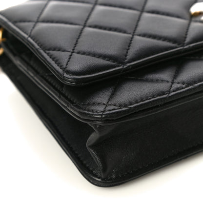 Chanel Lambskin Quilted CC Pearl Crush Wallet on Chain WOC Black 10 of 16
