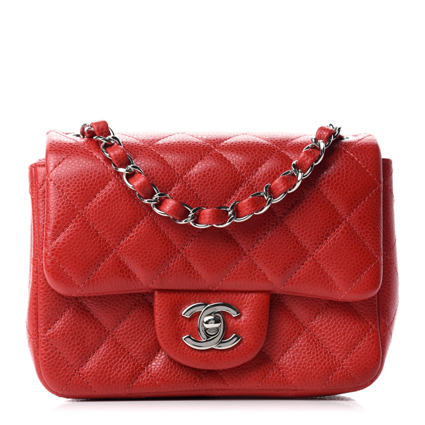 Caviar Quilted Mini Square Flap Red