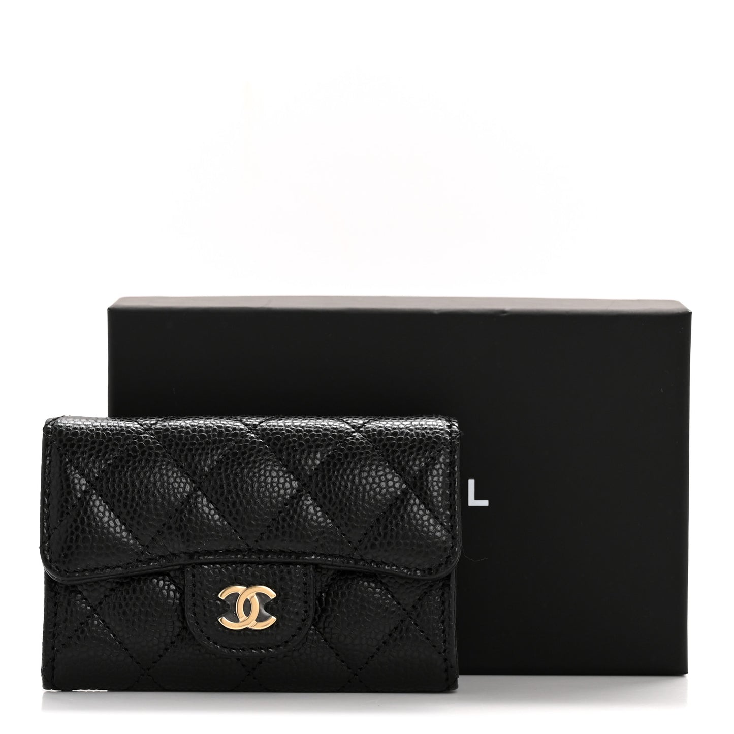 Caviar Quilted Flap Card Holder Wallet Black