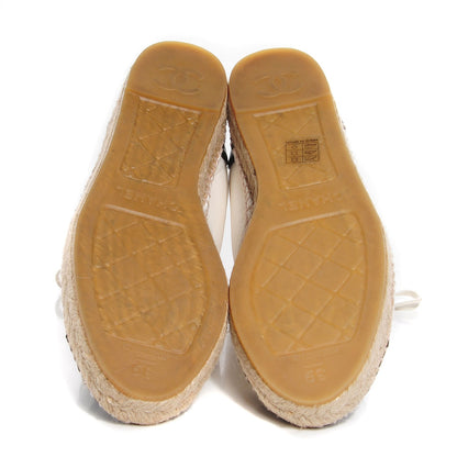 Chanel Lambskin Cap Toe Lace Up Espadrilles 39 White Black 5 of 8