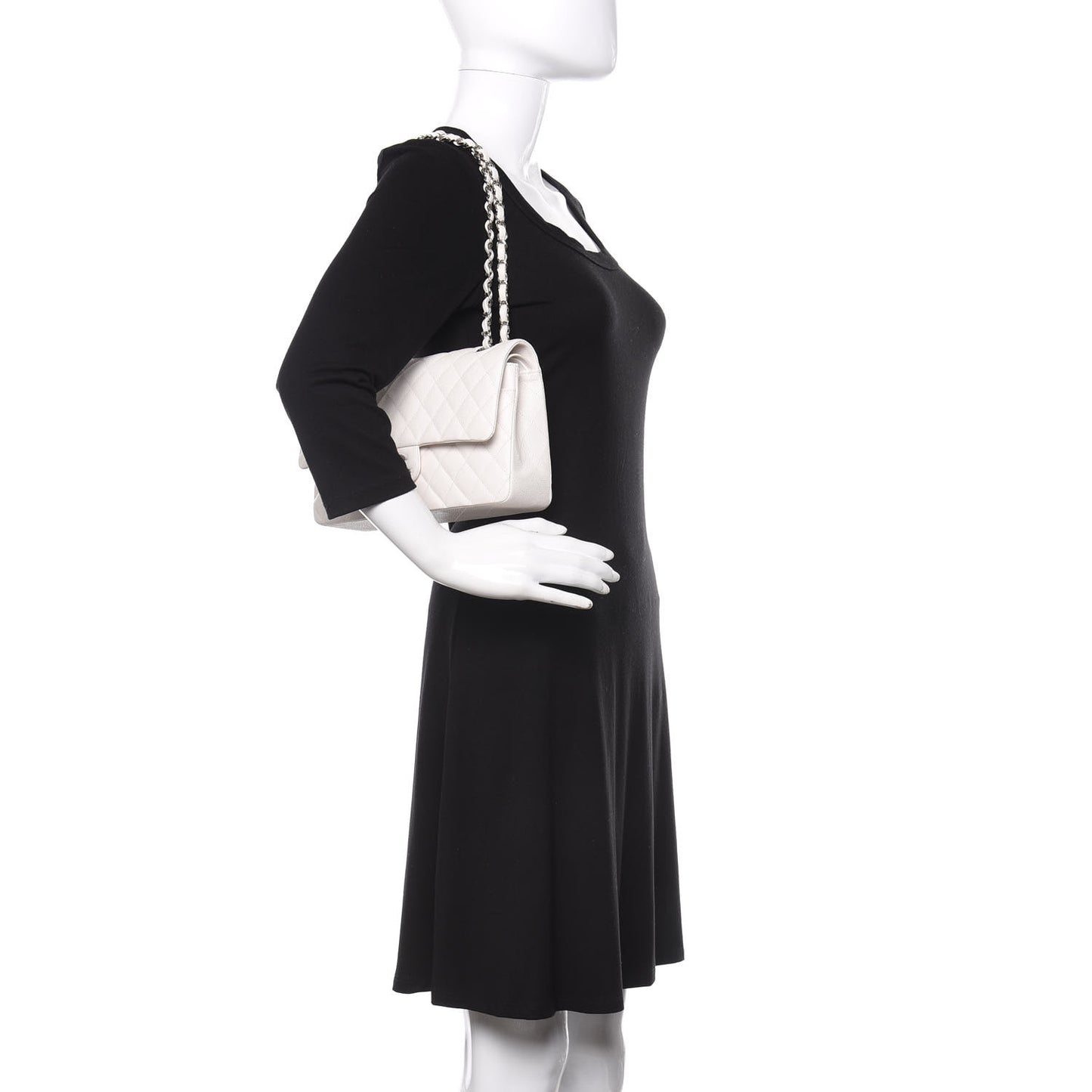 Caviar Quilted Medium Double Flap White